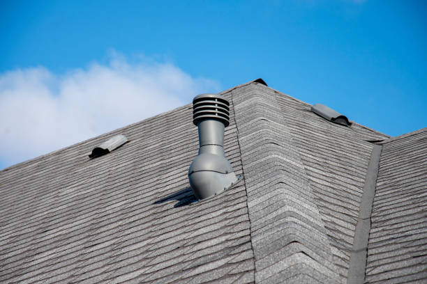 Shingles air ventilation chimney on grey flexible roof